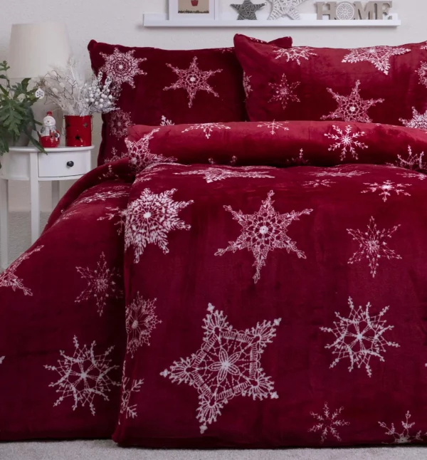 sněhové vločky červené mikroplyš