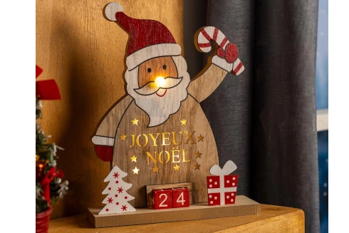 LED Dřevěný kalendář Santa
